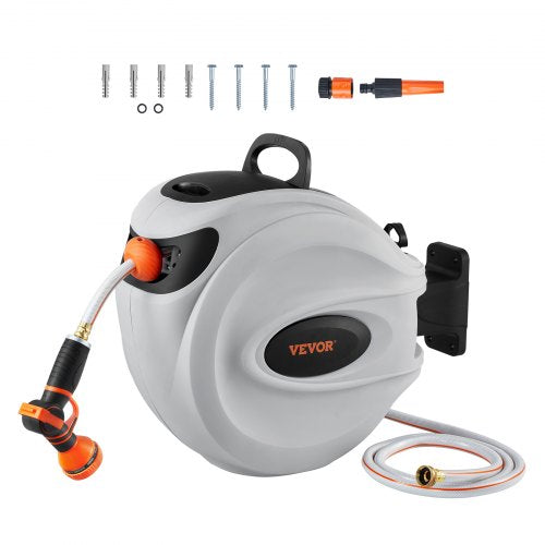 VEVOR Retractable Hose Reel Water Hose Reel 65'x5/8 180¡ã Swivel Wall-Mounted