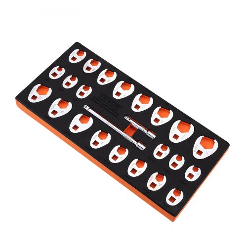 3/8' Drive Crowfoot Wrench Set with 2 Extension Bars, 24-Piece Crows Foot Wrench Set, SAE 3/8'-1' and Metric 10-22 mm, CR-MO Steel Crowfoot Wrench Set, with EVA Tool Organizer