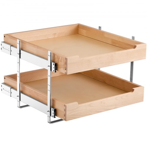 2 Tier Pull Out Cabinet Organizer, 20'W x 21'D Cabinet Drawer, Soft Close Slide out Shelf, Heavy-Duty Sliding Wood Drawer, Adjustable Base Cabinet Organization for Kitchen Pantry Bathroom