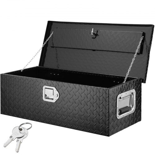 Heavy Duty Aluminum Truck Bed Tool Box, Diamond Plate Tool Box with Side Handle and Lock Keys, Storage Tool Box Chest Box Organizer for Pickup, RV, Trailer, Truck Bed, 30'x13'x9.6', Black