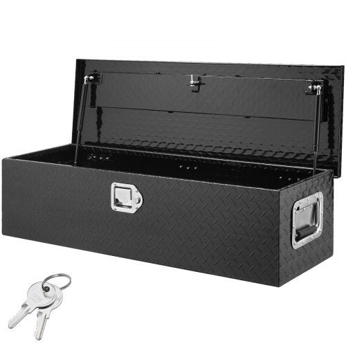 Heavy Duty Aluminum Truck Bed Tool Box, Diamond Plate Tool Box with Side Handle and Lock Keys, Storage Tool Box Chest Box Organizer for Pickup, Truck Bed, RV, Trailer, 39'x13'x10', Black