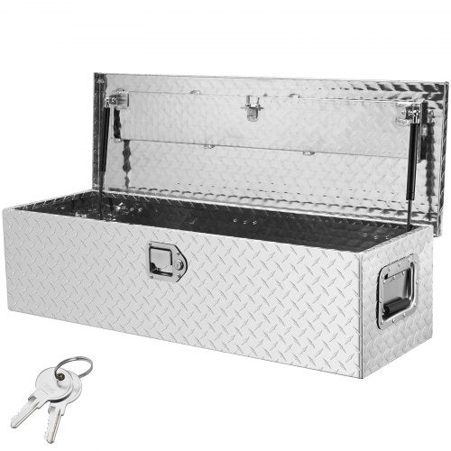 Heavy Duty Aluminum Truck Bed Tool Box, Diamond Plate Tool Box with Side Handle and Lock Keys, Storage Tool Box Chest Box Organizer for Pickup, Truck Bed, RV, Trailer, 39'x13'x10', Silver