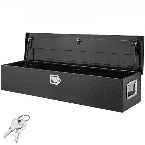 Heavy Duty Aluminum Truck Bed Tool Box, Diamond Plate Tool Box with Side Handle and Lock Keys, Storage Tool Box Chest Box Organizer for Pickup, Truck Bed, RV, Trailer, 48'x15'x15', Black