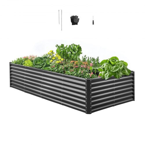 Metal Raised Garden Bed, 8 x 4 x 2 ft Outdoor Galvanized Planter Garden Box, Open Bottom Design, Large Planter Raised Bed for Growing Vegetables, Flowers, Herbs, and Succulents, Dark Gray