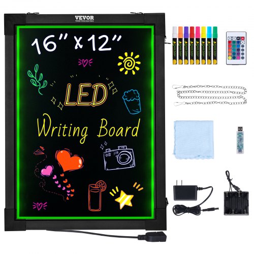 LED Message Writing Board, 16'x12' Illuminated Erasable Lighted Chalkboard, Neon Effect Menu Sign Board, Drawing Board with 8 Fluorescent Chalk Markers and Remote Control, for Home Wedding Shop