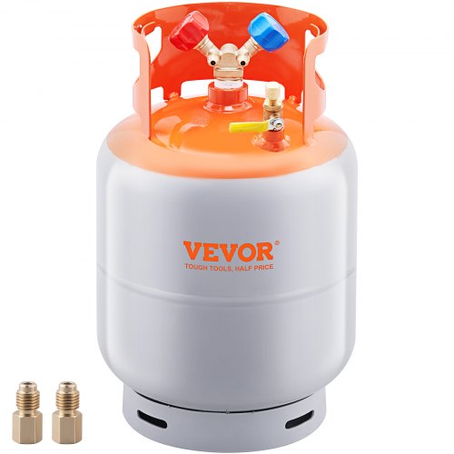 Refrigerant Recovery Tank, 50 LBS Capacity, 400 psi Portable Cylinder Tank with Y-Valve for Liquid/Vapor, High-sealing Recovery Can for R22/R134A/R410A, Orange+Gray