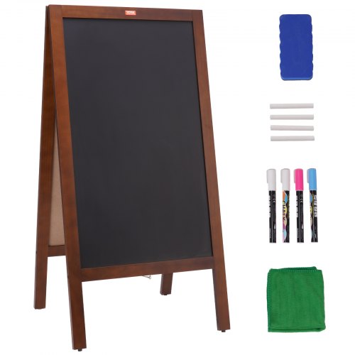 A Frame Chalkboard Sign, Double-Sided Sidewalk Signs, Freestanding Vintage Wooden Chalk Board with Chalks & Magnetic Eraser, Rustic Brown Outdoor Sandwich Board, 20'x40', Kitchen Home Wedding