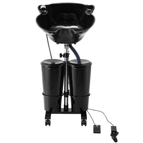 Portable Shampoo Bowl, Shampoo Sink for Washing Hair with Electric Pump, Includes 2 Buckets 2 Showerheads, Drain Hose, Height and Angle Adjustable Portable Wash Bowl for Home Salon Use, Black