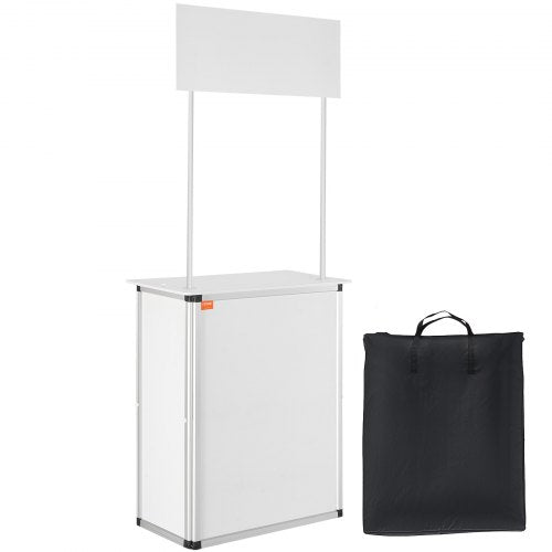 Promotion Counter Table, Portable Tradeshow Podium Table, 30.91' x 14.96' x 71.46', Display Exhibition Counter Stand Booth Fair with Wall, Pop Up Podium with Storage Rack/Carrying Bag