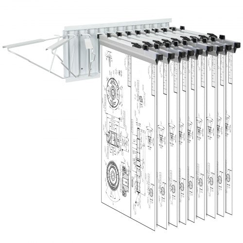 Wall Mount Blueprint Storage Rack ¨C Holds up to 1200 Blueprints, Hanging Blueprint Holder with 12 Pivot Brackets, for 24', 30', 36', or 42' Clamps(Rack Only Without Clamps)- Heavy Duty(240lbs)
