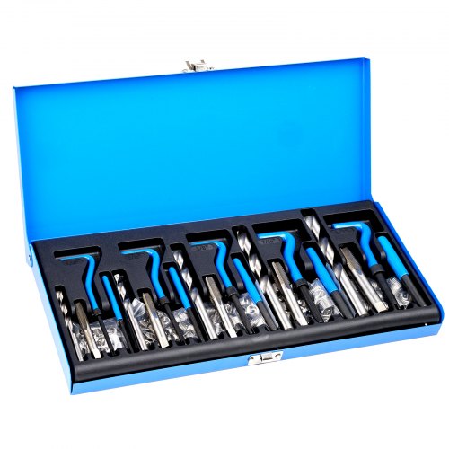 Helicoil Thread Repair Kit, 131-Piece SAE HSS Drill Helicoil Repair Kit, 1/4' 5/16' 3/8' 7/16' 1/2'UNC Rethreading Tool Kit with Drill Bits Thread Inserts Taps Breakoff Installation Tools