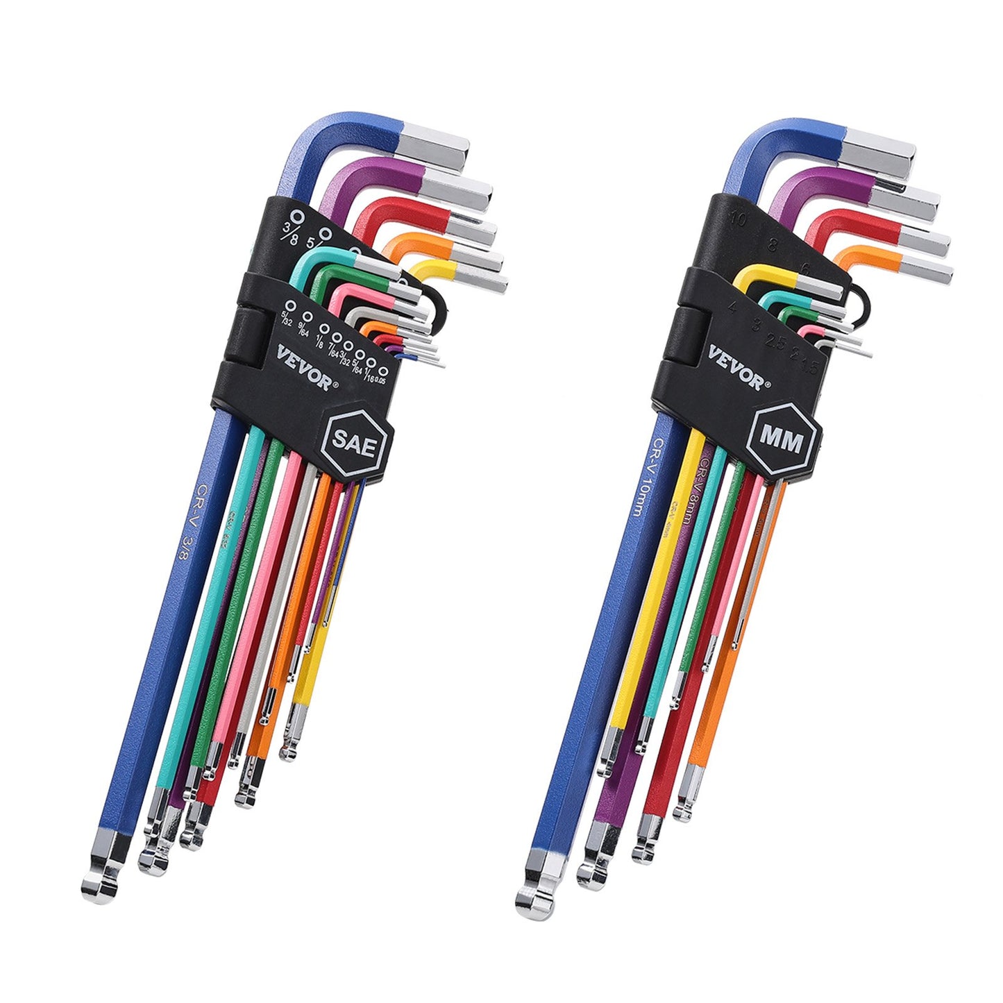 VEVOR Hex Key Allen Wrench Set 22pcs SAE and Metric Long Arm Ball End Key Set