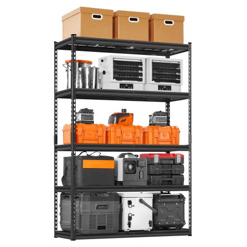 Storage Shelves, 2500 lbs, 5 Tier Heavy Duty Garage Shelving, 18' D x 48' W x 72' H Adjustable Metal Shelves for Industrial Shelving Unit Utility Shelf, for Kitchen, Warehouse, Basement, Black