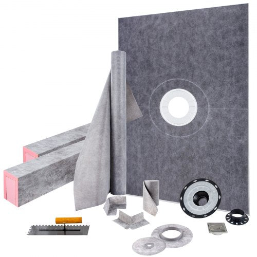 Shower Curb Kit, 38\'x60\' Watertight Shower Curb Overlay with 4\' PVC Central Bonding Flange, 4\' Stainless Steel Grate, 2 Cuttable Shower Curb and Trowel, Shower Pan Slope Sticks Fit for Bathr