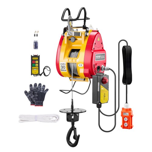 2-in-1 Electric Hoist Winch, 1100 lbs Capacity, 1800W Portable Power Winch, 98 ft Lifting Height, 36 ft/min with Wire and Wireless Remote Control, for Garage, Warehouse, Factory Lifting Towing