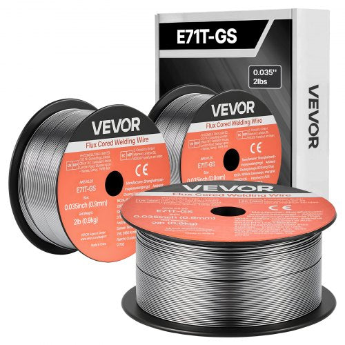 Flux Core MIG Welding Wire, E71T-GS 0.035-inch 2 LBS, Gasless Mild Steel Welding Wire with Low Spatter for All Position Arc Welding, Self-Shielded for Outdoor Use (Pack of 3 Rolls)