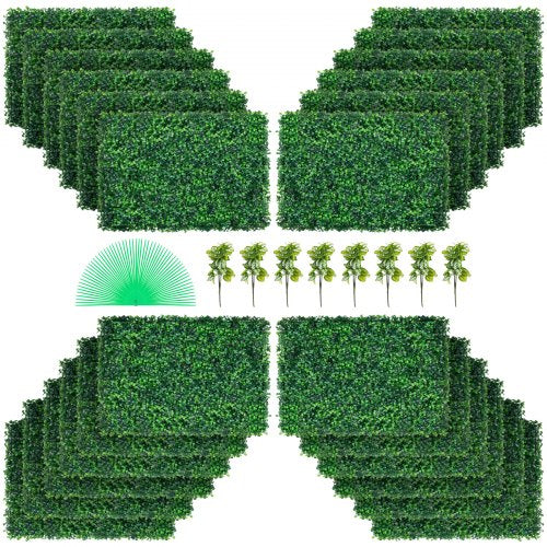 VEVOR Artificial Boxwood Panel UV 24pcs Boxwood Hedge Wall Panels Artificial Grass Backdrop Wall 24 X 16 4 cm Green Grass Wall, Fake Hedge for Decor Privacy Fence Indoor, Outdoor Garden Backyard