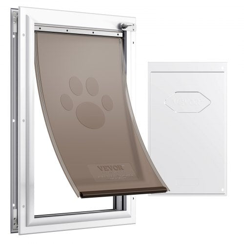 Pet Door, 13.27' x 20.04'?Aluminum?Frame with Lock and?Flap System, Weatherproof Doggy Door, Easy to Install in Interior or Exterior Doors, Pet Door Suitable for Cat Doggie Kitties (White-L)