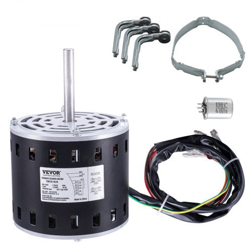 1/2HP Furnace Blower Motor, 208/230V 2.7Amps, 1075RPM 5 Speeds, CW/CCW Rotation, 48 Frame 3.4' Shaft Length, 7.5¦ÌF/450V Capacitor + 11' Hold Hoop
