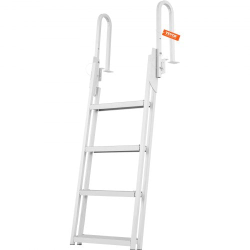 Dock Ladder Flip Up 4 Steps, 350lbs Load Capacity, Aluminum Pontoon Boat Ladder with 4' Wide Step & Nonslip Rubber Mat,Swimm Step Ladder for Ship/Lake/Pool/Marine Boarding