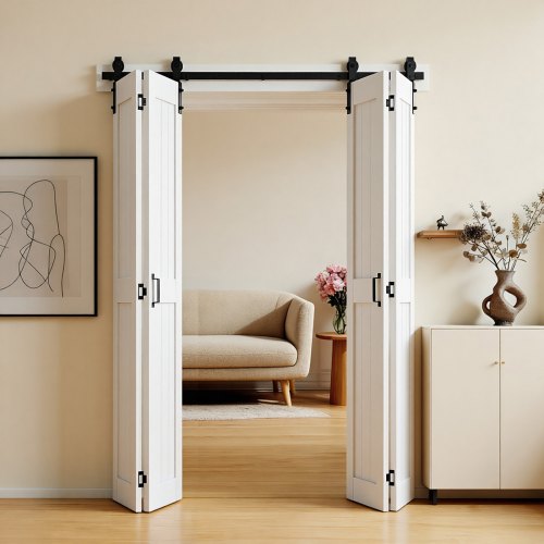 Bifold Barn Door, 72' x 84', MDF Bi-Fold Sliding Closet Doors, Hardware Kit Included, H-Frame Space-Saving Design, Pre-Assembled Panels for Bedroom, Living Room, Wardrobe and Room Divider, White