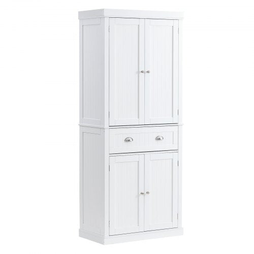 72' Kitchen Pantry Storage Cabinet, Freestanding Utility Cabinets with Doors, Drawer and 3 Adjustable Shelves, Tall Food Buffet Pantries for Kitchen, Living Room, Dinning Room, Laundry, White