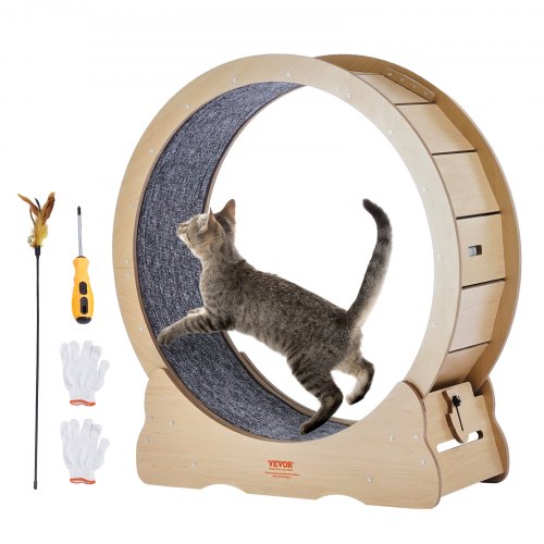 Cat Exercise Wheel, Large Cat Treadmill Wheel for Indoor Cats, 35.8 inch Cat Running Wheel with Detachable Carpet and Cat Teaser for Running/Walking/Training, Suitable for Most Cats