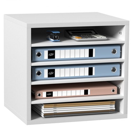 Literature Organizers, 5 Compartments Office Mailbox with Adjustable Shelves, Wood Literature Sorter 13.9x12x13 inches for Office, Home, Classroom, Mailrooms Organization, EPA Certified, White