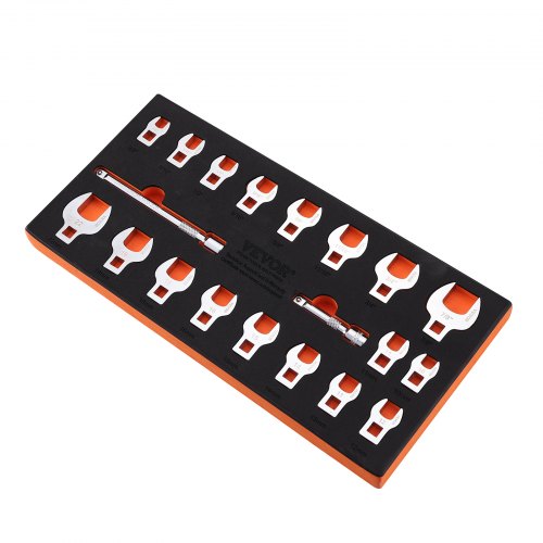 Crowfoot Wrench Set, 3/8' Drive 20-Piece Crows Foot Wrench Set with 2 Extension Bars and EVA Tool Organizer,40CR Material with Mirror Chrome Finish, SAE 3/8'-7/8' and Metric 10-22 mm,