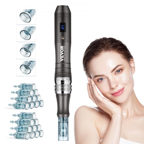 Professional Microneedling Pen, Electric Derma Pen with 20PCS Disposable Cartridges, 6 Variable Speed Skin Care Beauty Device with LCD Display and 0-2.5mm Adjustable Needle Length
