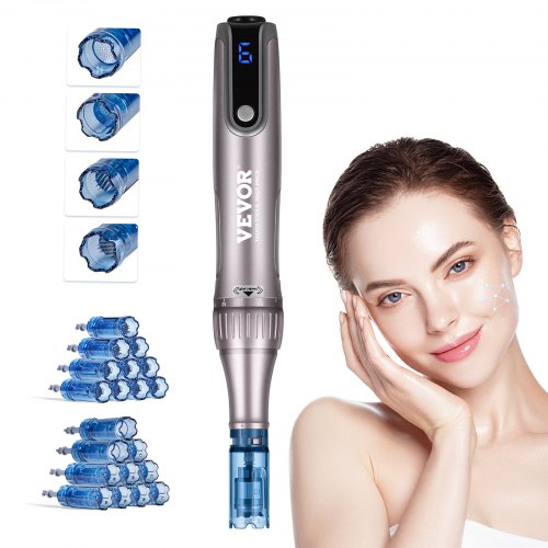 Microneedling Pen M8S, Electric Derma Pen with 20PCS Anti-Backflow Cartridges, 6 Variable Speed Skin Care Beauty Device with LCD Display and 0-2.5mm Adjustable Needle Length