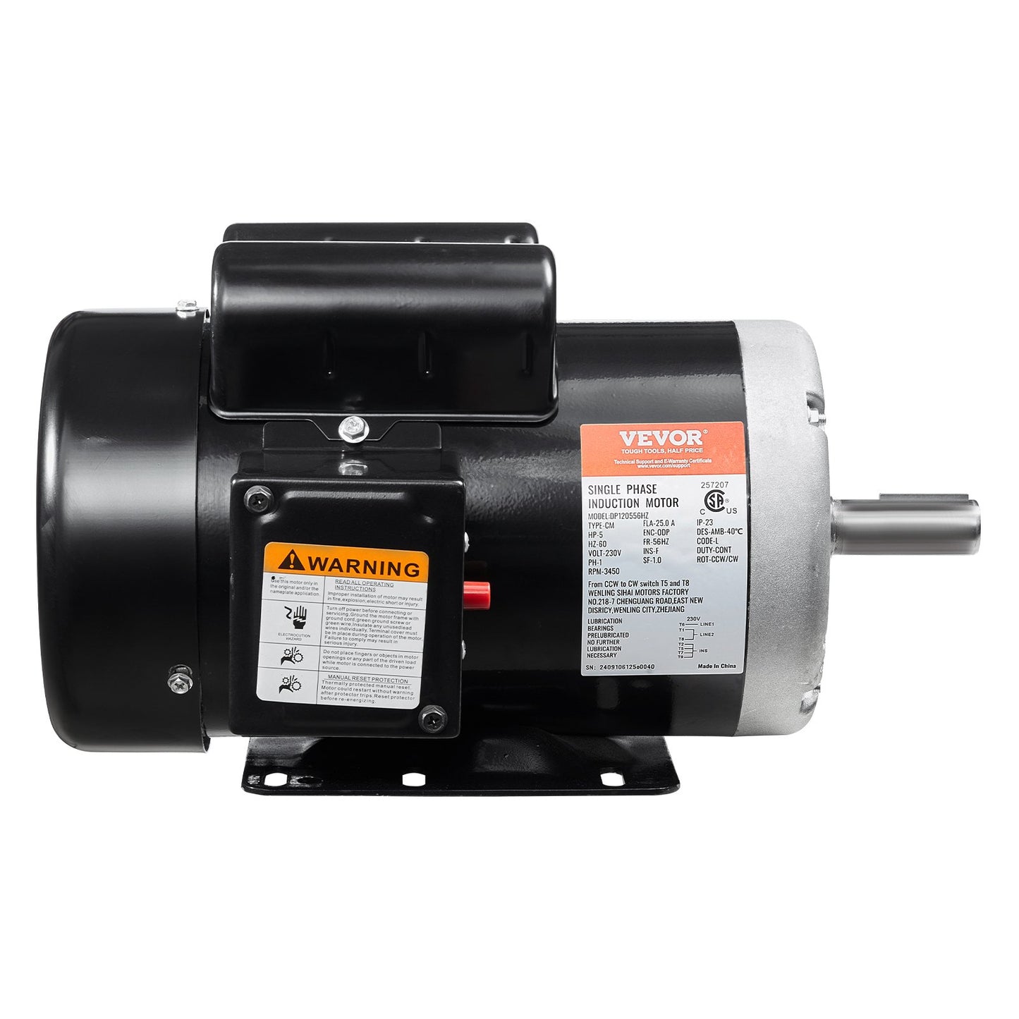 5HP Air Compressor Electric Motor 230V 25A 3450RPM 56Hz Frame CW/CCW Rotation