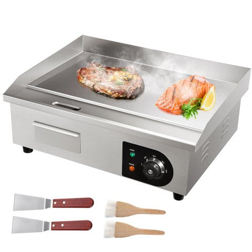 Commercial Electric Griddle, 21', 1600W Countertop Flat Top Grill, Stainless Steel Teppanyaki Grill with Non Stick Iron Cooking Plate, 122-572¨H Adjustable Temp Control 2 Shovels & Brushes, 110V