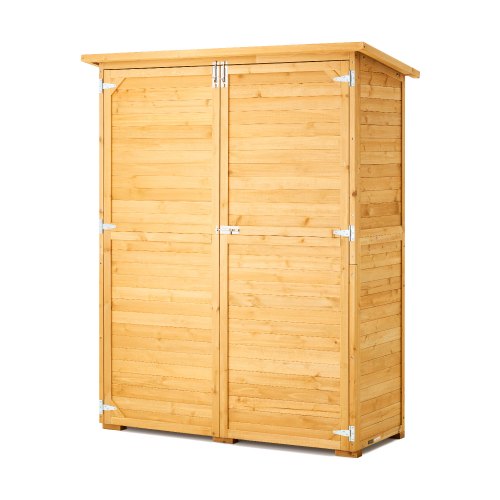 Outdoor Storage Shed, Large Wooden Outside Storage Cabinet with Waterproof Roof and Metal Frame, Double Lockable Doors Garden Tool Shed Storage House Cabinet with Shelves & Floor, 55'x67.5'