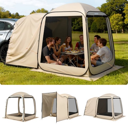 Screen House Tent, 6 x 6 ft, 4-6 Person Pop Up SUV Tailgate Tent, Portable Screened in Canopy with Carry Bag, Netting Sides, for Car Camping, Garden, Patio, Backyard, Outdoor Activities, Beige