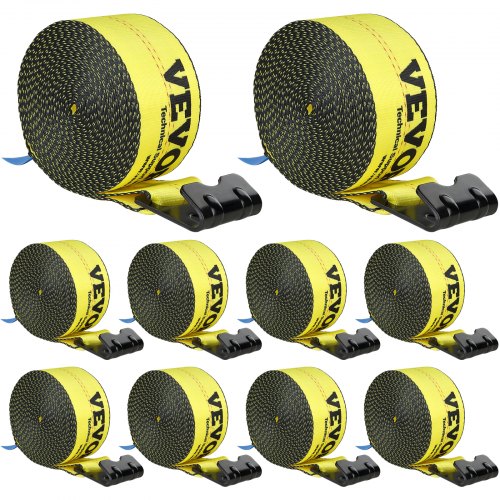 VEVOR Winch Straps, 4 x 30', 6000 lbs Load Capacity, 18000 lbs Break Strength, Truck Straps with Flat Hook, Flatbed Tie Downs Cargo Control for Trailers, Farms, Rescues, Tree Saver, Yellow (10 Pack)