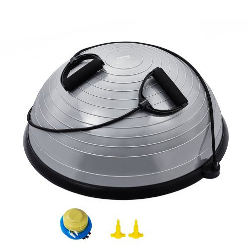 Half Exercise Ball Trainer, 23 inch Balance Ball Trainer, 660lbs Capacity Stability Ball, Yoga Ball with Resistance Bands & Foot Pump, Strength Fitness Ball for Home Gym, Full Body Workout, Gray