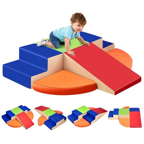 Climbing Toys, 6-Piece Set, Foam Climbing Toys for Toddlers 6 Months to 3 Years Old, PU Leather Climbing Blocks, Indoor Climb and Crawl Activity Playset for Crawling & Sliding, Easy to Clean