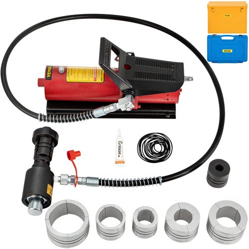Hydraulic Exhaust Pipe Expander, 1-5/8' to 4-1/4' Size, 10 T Pedal Pump Included with 4 Dies, 2 Storage Cases for Copper Aluminum Tubes in Car Repairing