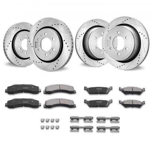 Front and Rear Brake Kit Compatible with 2012-2020 Ford F-150(MPB Only), Drilled and Slotted Brake Rotors Ceramic Brake Pads Replacement, 13.8' Front Rotors 13.7' Rear Rotors
