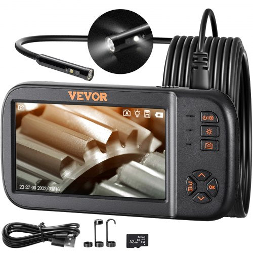 VEVOR Borescope Camera, Triple Lens Endoscope Camera with Light, 4.5 Screen 1080P Inspection Camera with 10 LED Light, IP67 Waterproof Drain Snake Camera for Auto, Plumbing (16.5FT Cable, 32GB Card)