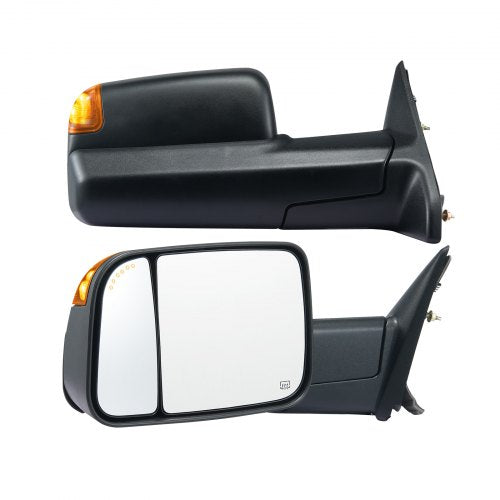 Towing Mirrors, for 2009-2018 Dodge Ram 1500, 2010-2018 Ram 2500 3500, 2019-2023 Ram 1500 Classic Model, Power Heated with Signal Light & Puddle Light, Manual Controlling Flipping Folding, Black