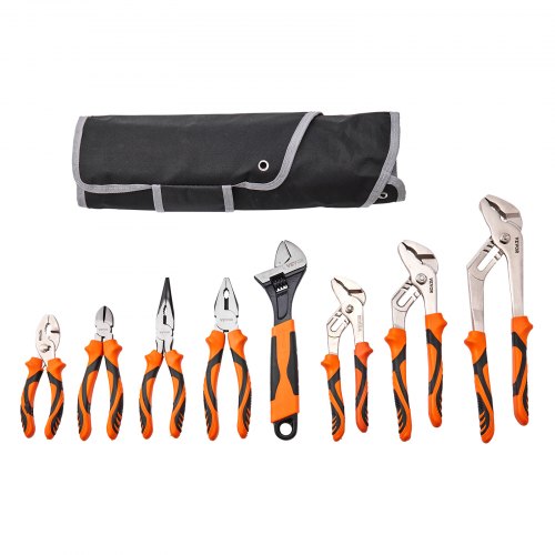 8-Piece Pliers Set, High Carbon Steel, 12'/10'/8' Groove Joint Pliers, 8' Linesman's Pliers, 6' Slip Joint Pliers, 8' Long Nose Pliers, 6' Diagonal Cutter, 10' Adjustable Wrench, and Tool Bag