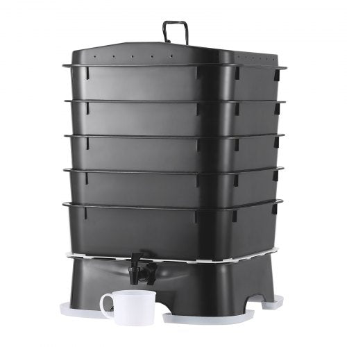 5-Tray Worm Composter, 50 L Worm Compost Bin Outdoor and Indoor, Sustainable Design Worm Farm Kit, for Recycling Food Waste, Worm Castings, Worm Tea, Vermiculture and Vermicomposting
