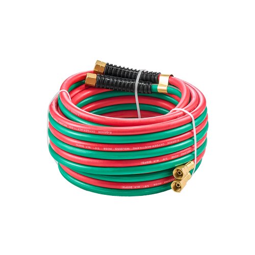 Oxygen Acetylene Hose, 1/4-Inch x 25FT Oxy Acetylene Hose with 9/16'-18 LH/RH B Fittings, R Grade Welding Torch Twin Hose with 300PSI Maximum Working Pressure for Cutting Soldering Brazing
