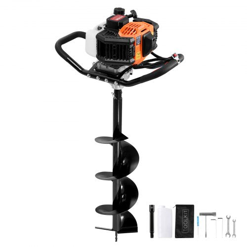 Post Hole Digger Gas Powered, 52CC 1450W Earth Auger, Gas Auger with 8¡± Auger Drill Action Design Bits & 1 Extension Rod, Post Fence Hole Digger for Farmland Garden Plant, Orange+Black