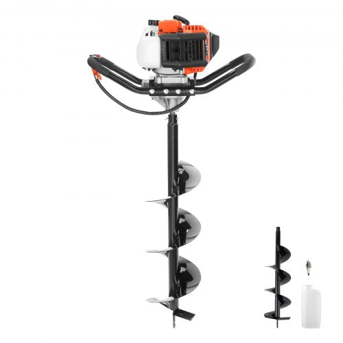 VEVOR Post Hole Digger, 43cc 1250W Auger Post Hole digger, Gas Powered Earth Digger with 8 Earth Auger Drill Bit, 30 inch Long Alloy Steel Auger, for Farmland, Garden and Plant, EPA certification