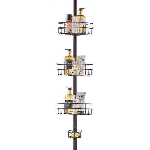 Shower Corner Caddy Tension Pole, 39' to 125' High, Multi-Functional Shower Tension Pole with Strong Load-Bearing Tray, Rust-Proof Easy-to-Install Tension Pole, Fit for Bathroom & Washroom