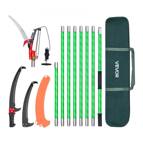 Manual Pole Saw, 3.87-27 ft Extendable Pole Tree Pruner with Scissors, Sharp 65Mn Steel Blade, Lightweight Fiberglass Handle Pole, for High Branch Trimming, Pruning Tool for Palms and Shrubs