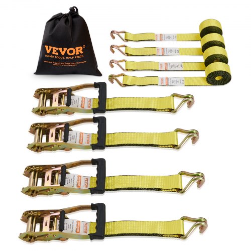 Ratchet Tie Down Straps (4PK), 5000 lb Break Strength, Double J Hook Includes 4 Premium 2' x 15' Rachet Tie Downs with Padded Handles, for Moving Securing Cargo, Appliances, Lawn Equipment